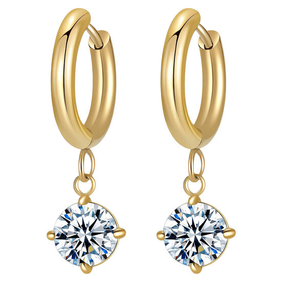 Drop zirconia hoops. 18K Gold plated.